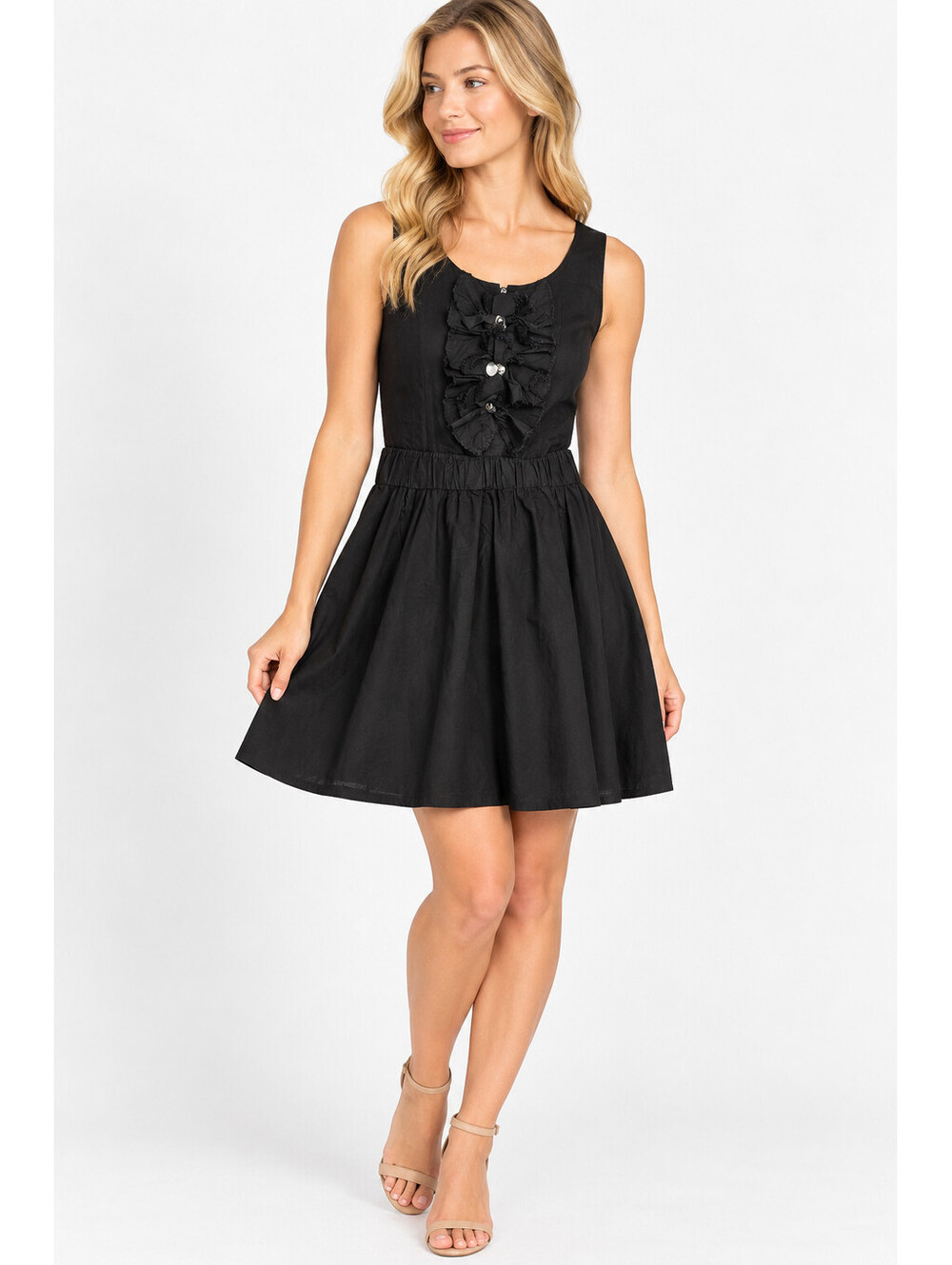 J.Crew Womens Size 6 Black Ruffle Rosette Fit Flare Sleeveless Dress Cotton